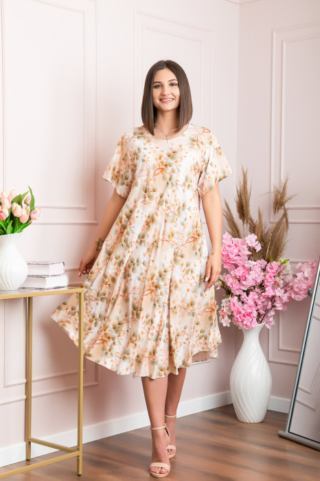 Rochie eleganta Mirabelle cu imprimeu floral - Crem cu orange