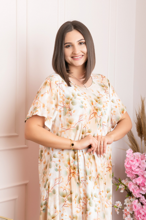 Rochie eleganta Mirabelle cu imprimeu floral - Crem cu orange [2]