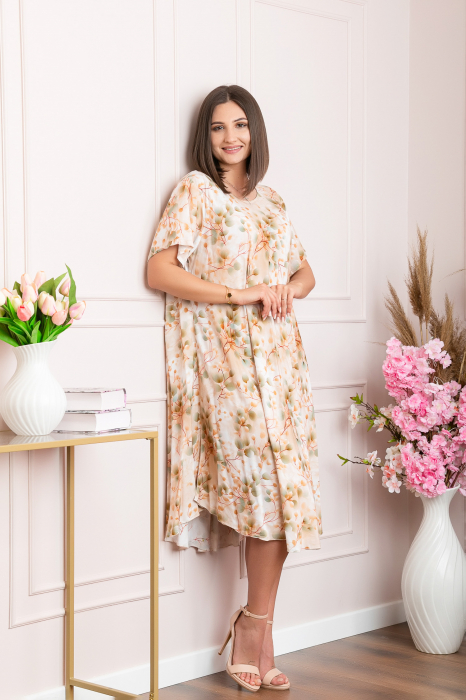 Rochie eleganta Mirabelle cu imprimeu floral - Crem cu orange [3]