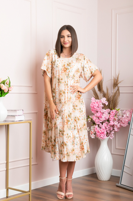 Rochie eleganta Mirabelle cu imprimeu floral - Crem cu orange [4]