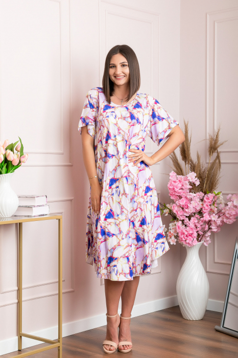 Rochie eleganta Mirabelle cu imprimeu floral - Lila cu albastru [4]