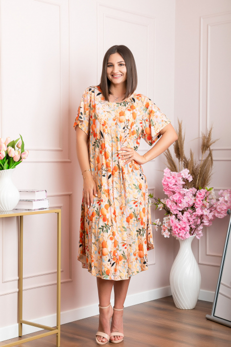 Rochie eleganta Mirabelle cu imprimeu floral - Orange cu crem [4]
