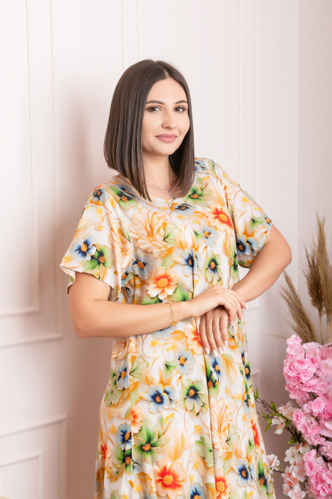 Rochie eleganta Mirabelle cu imprimeu floral - Orange cu verde [2]