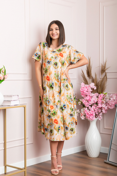 Rochie eleganta Mirabelle cu imprimeu floral - Orange cu verde [4]