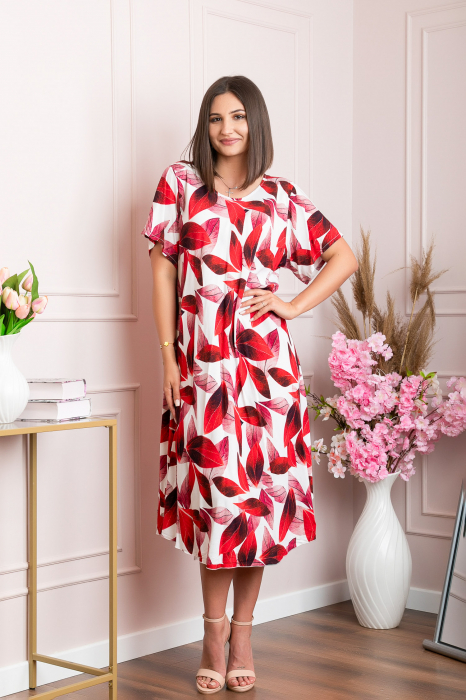Rochie eleganta Mirabelle cu imprimeu floral - Rosu cu alb [4]