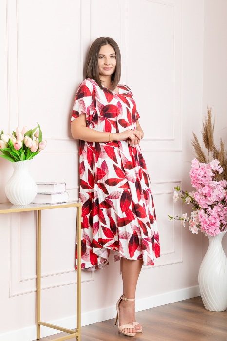 Rochie eleganta Mirabelle cu imprimeu floral - Rosu cu alb [3]