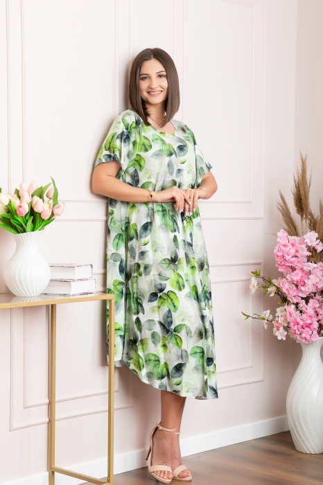 Rochie eleganta Mirabelle cu imprimeu floral - Verde cu gri [3]
