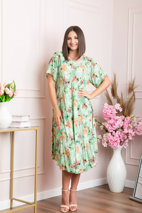 Rochie eleganta Mirabelle cu imprimeu floral - Verde cu orange [4]