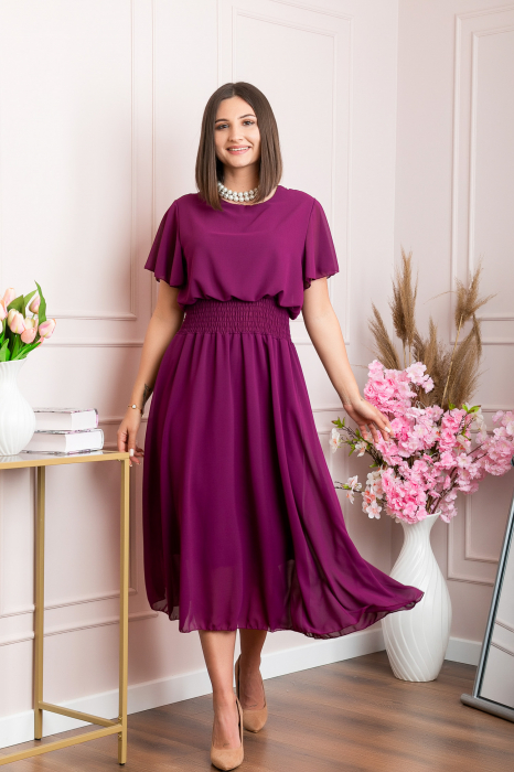 Rochie eleganta mov Francesca cu talie incretita