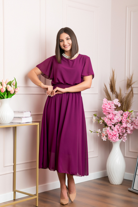 Rochie eleganta mov Francesca cu talie incretita [3]