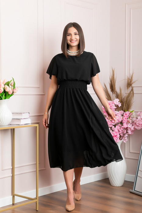 Rochie eleganta neagra Francesca cu talie incretita