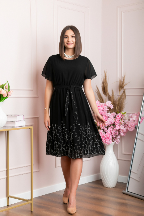 Rochie eleganta neagra Seraphine cu strasuri argintii [5]