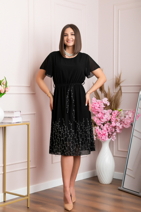 Rochie eleganta neagra Seraphine cu strasuri argintii