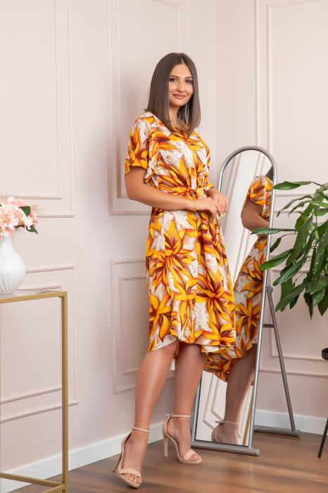 Rochie eleganta Olive cu imprimeu exotic galben [4]