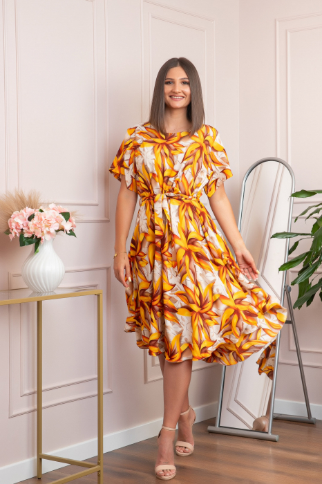 Rochie eleganta Olive cu imprimeu exotic galben [3]