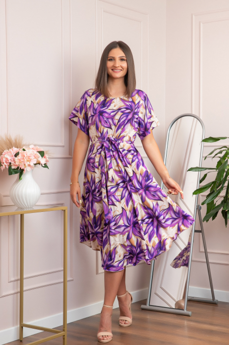 Rochie eleganta Olive cu imprimeu exotic mov [3]