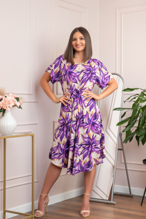 Rochie eleganta Olive cu imprimeu exotic mov