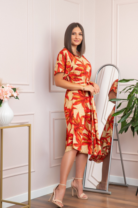 Rochie eleganta Olive cu imprimeu exotic orange [4]