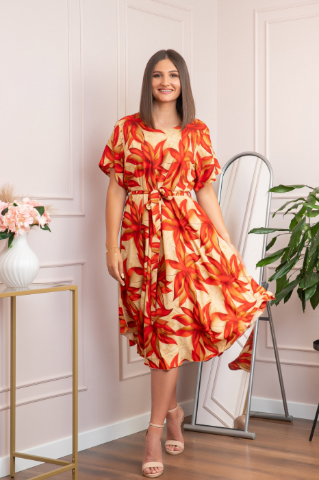 Rochie eleganta Olive cu imprimeu exotic orange [3]