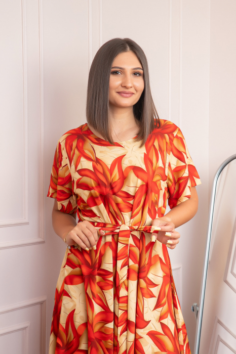 Rochie eleganta Olive cu imprimeu exotic orange [2]