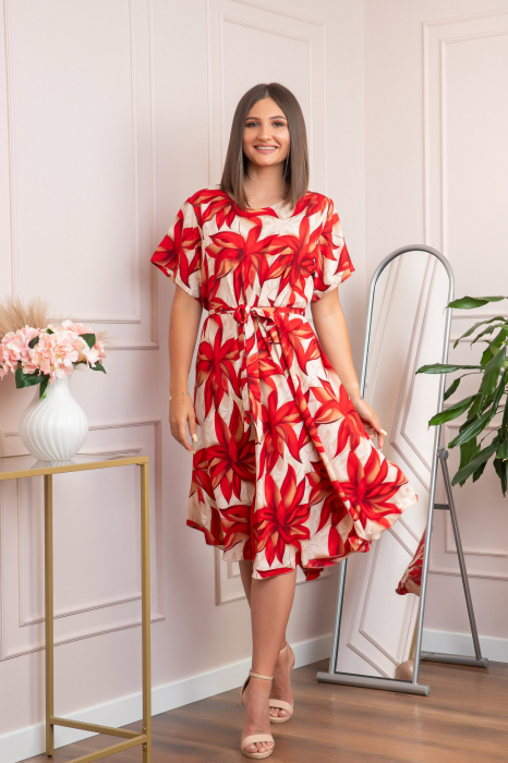 Rochie eleganta Olive cu imprimeu exotic rosu [3]