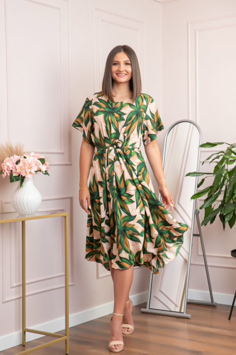Rochie eleganta Olive cu imprimeu exotic verde [3]