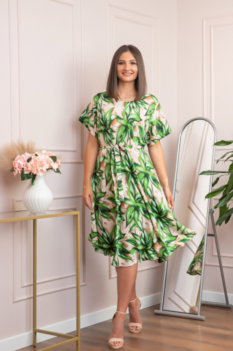 Rochie eleganta Olive cu imprimeu exotic verde crud [3]