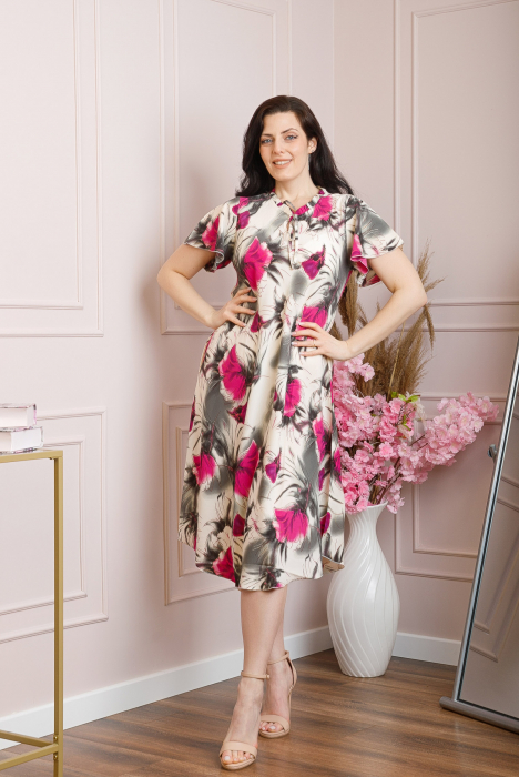 Rochie eleganta Penelope cu baza asimetrica si imprimeu floral - Fuchsia [3]