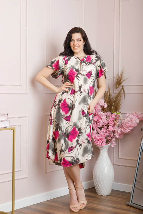 Rochie eleganta Penelope cu baza asimetrica si imprimeu floral - Fuchsia [4]