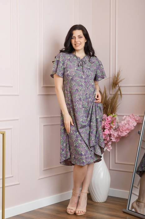 Rochie eleganta Penelope cu baza asimetrica si imprimeu floral - Lila [4]