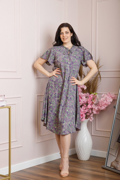 Rochie eleganta Penelope cu baza asimetrica si imprimeu floral - Lila [3]