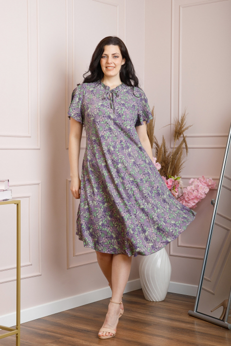 Rochie eleganta Penelope cu baza asimetrica si imprimeu floral - Lila