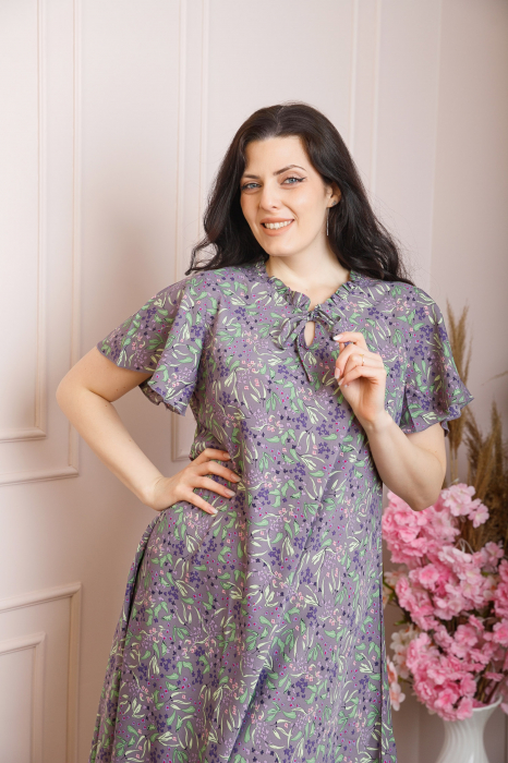Rochie eleganta Penelope cu baza asimetrica si imprimeu floral - Lila [2]
