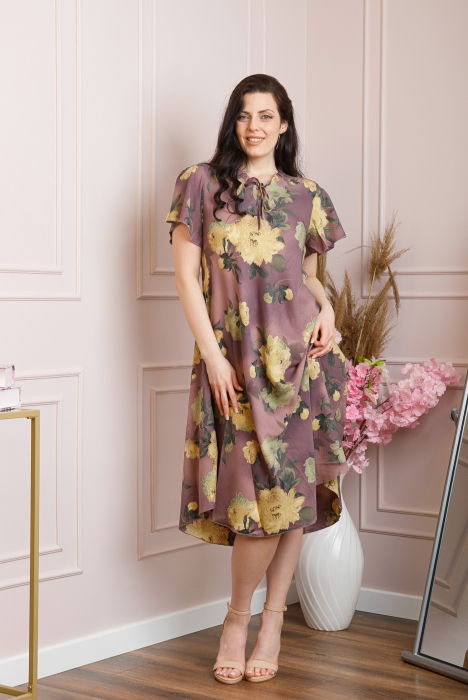 Rochie eleganta Penelope cu baza asimetrica si imprimeu floral - Mov [4]