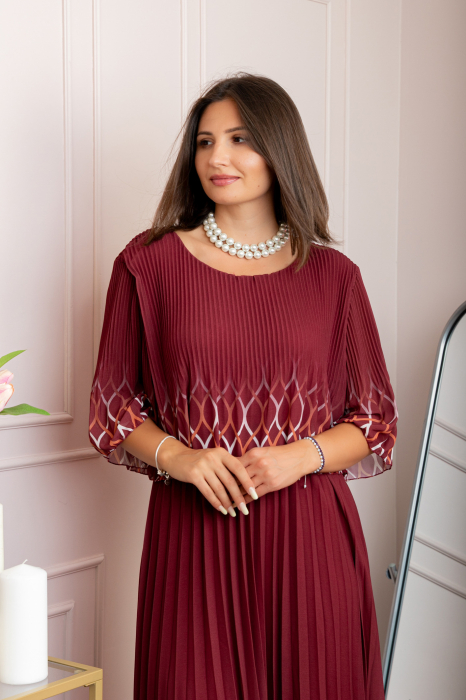 Rochie eleganta plisata Aimee din voal grena [2]