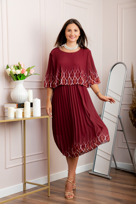 Rochie eleganta plisata Aimee din voal grena [4]