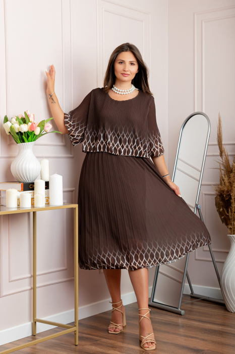 Rochie eleganta plisata Aimee din voal maro [3]