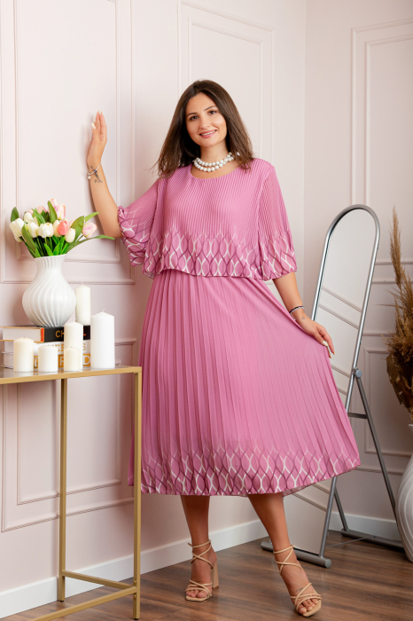 Rochie eleganta plisata Aimee din voal roz [3]