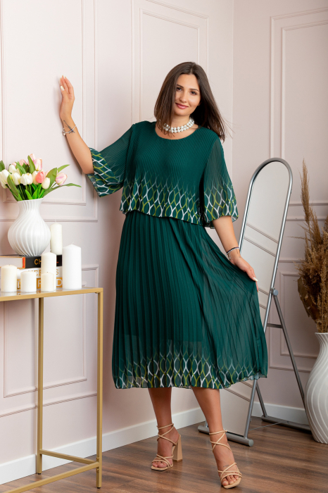 Rochie eleganta plisata Aimee din voal verde [3]