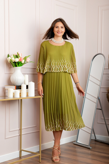 Rochie eleganta plisata Aimee din voal verde olive [4]