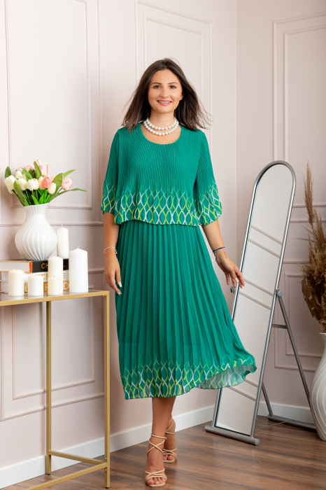 Rochie eleganta plisata Aimee din voal verde smarald [4]