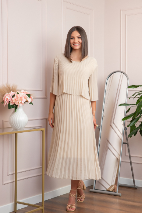 Rochie eleganta plisata Arielle - Crem [4]