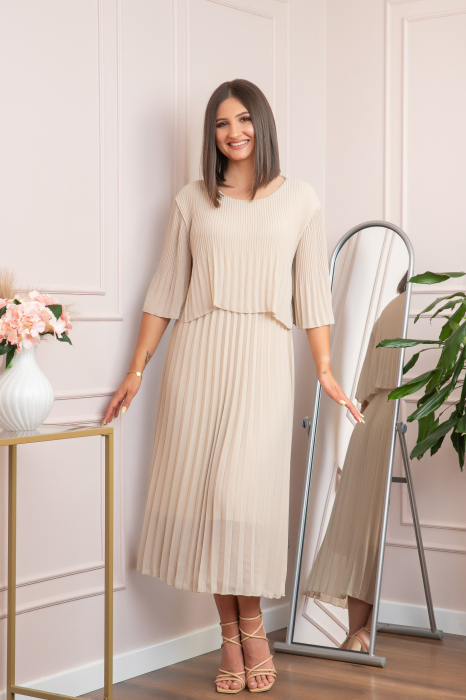 Rochie eleganta plisata Arielle - Crem [3]