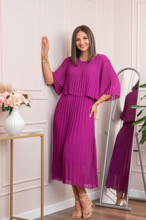 Rochie eleganta plisata Arielle - Fuchsia
