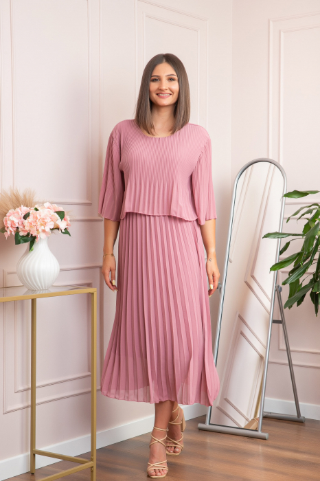 Rochie eleganta plisata Arielle - Roz pudrat [4]