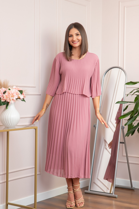 Rochie eleganta plisata Arielle - Roz pudrat [3]