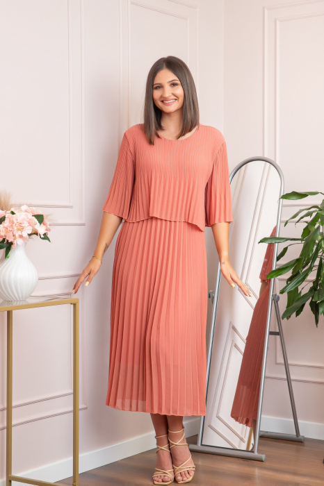 Rochie eleganta plisata Arielle - Roz somon [3]