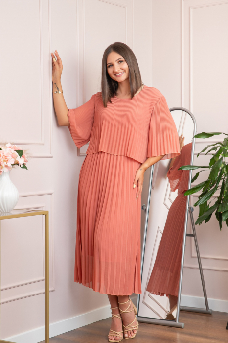 Rochie eleganta plisata Arielle - Roz somon