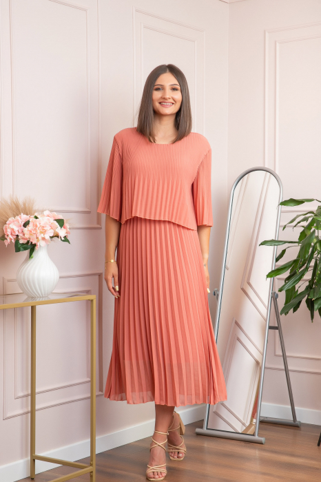 Rochie eleganta plisata Arielle - Roz somon [4]