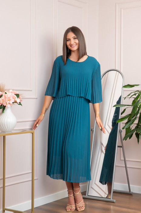 Rochie eleganta plisata Arielle - Turcoaz [3]